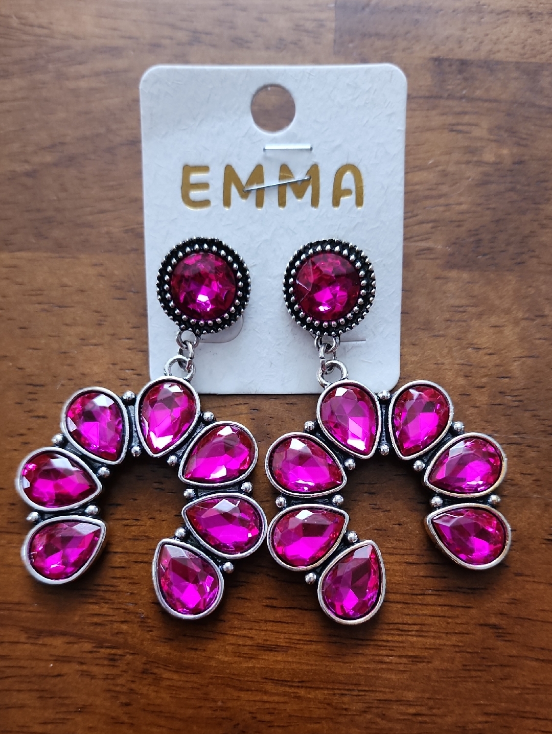 New Emma Hot Pink Crystal Stone Teardrop Statement Earrings
